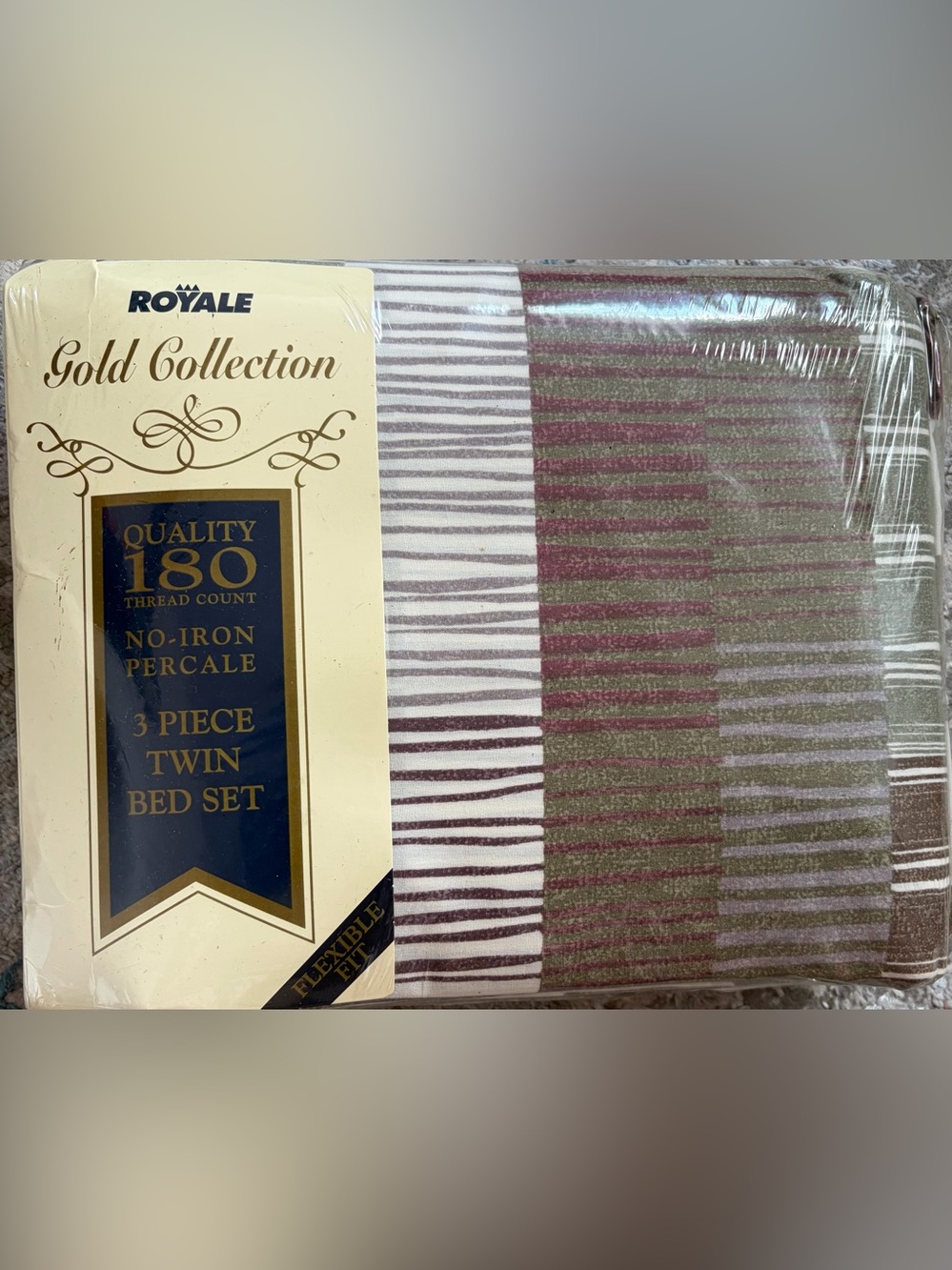 Gold Collection Twin Bed Sheet Set in Brown and White Stripe